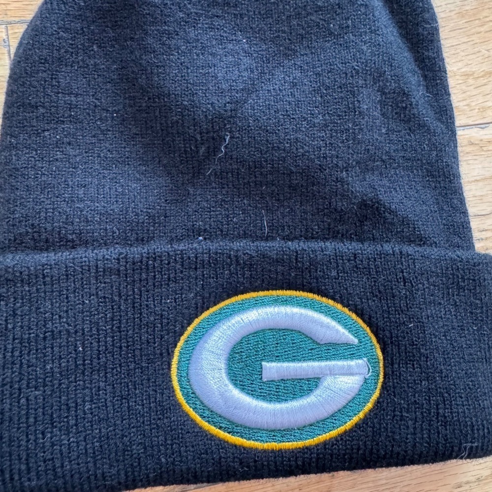 Green Bay Packers Kids Black Knit Beanie Hat‎ Cuffed Embroidered Logo NFL Cap